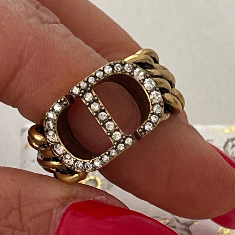 Dior crystal & distressed gold ring size medium
